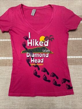 I Hiked Diamond Head Pink V-Neck Tee